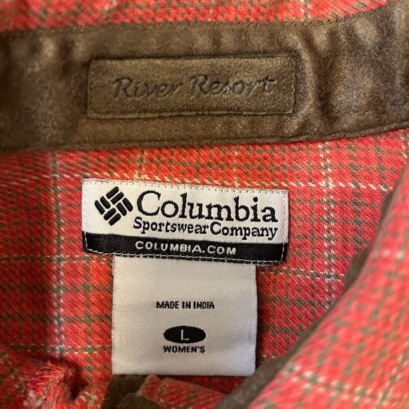 Columbia River Resort Flannel Shirt Size Large Plaid Salmon and Cream - Picture 5 of 5
